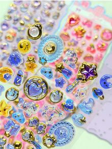 金箔魔杖 3D 壓花封蠟貼紙，星空緞帶卡通水晶水滴封蠟，適用於裝飾手帳、DIY 手機殼、平板電腦、筆記本、相簿、拍立得照片、交換禮物及節日禮品 - 彩色 - 查看 6