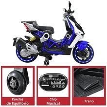 Joykoo Motocicleta Eléctrica Montable para Niños Luces LED Bluetooth Llantas de Equilibrio Batería 12V Diseño Sport - AZUL - Ver 4