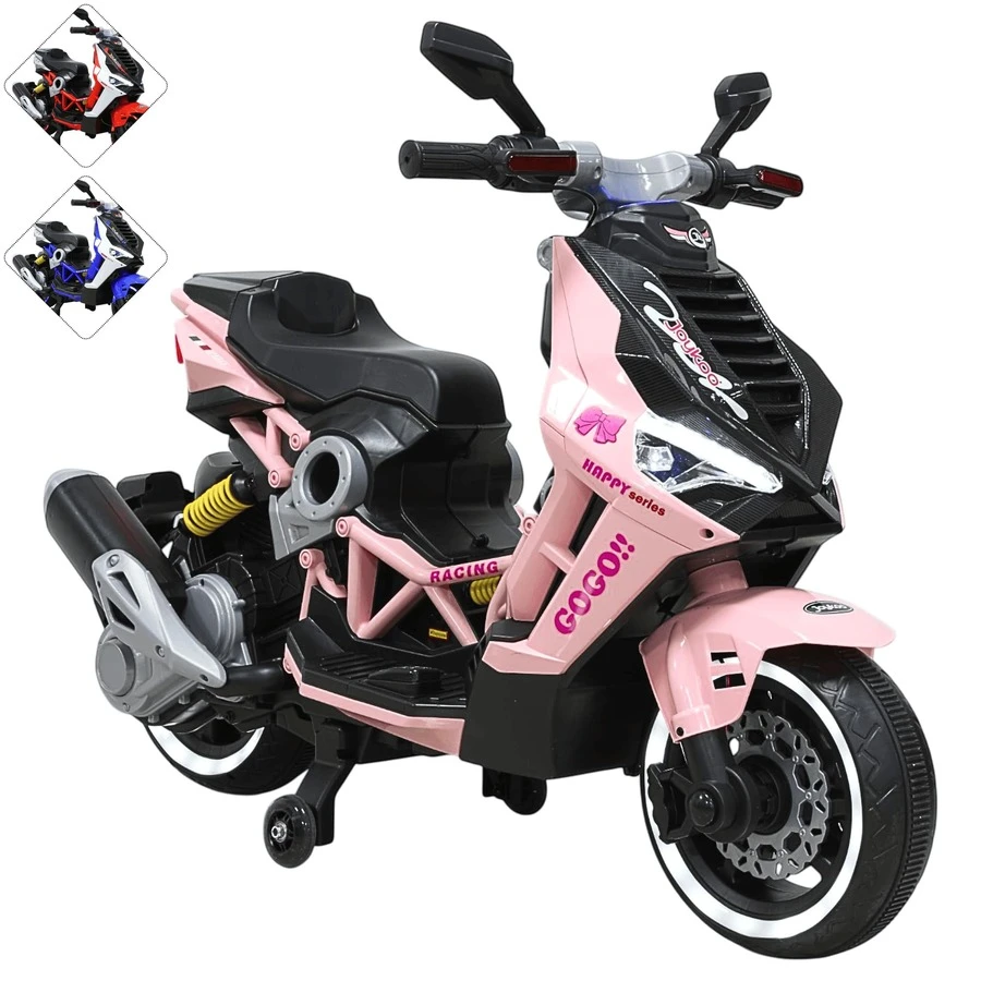 Joykoo Motocicleta Eléctrica Montable para Niños Luces LED Bluetooth Llantas de Equilibrio Batería 12V Diseño Sport - Rosa - Ver 1