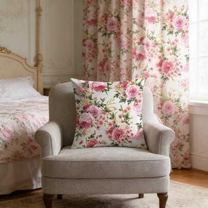 1件装，多色，浪漫粉色玫瑰和花卉印花，清新植物风格，平纹印花抱枕套，100%涤纶面料，不含枕芯，非常适合为入口或家居空间增添温暖舒适的氛围。