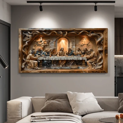 1 pieza Mural de pared de lienzo con efecto 3D de La Última Cena, decoración religiosa para el hogar, adecuado para decoración del hogar, decoración de habitaciones, decoración de dormitorios, decoración de salas de estar, decoración de baños, decoración de paredes, arte de pared opcional con marco.