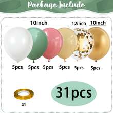 61/31pcs Green & Gold Balloon Set, Deep Green Pearl Lime Green Metallic Gold White With Foil Confetti Latex Balloons, Light Green Gold White Balloons, Suitable For Jungle Dinosaur Theme Birthday, Baby Shower, Wedding Party Decoration - Set - View 3