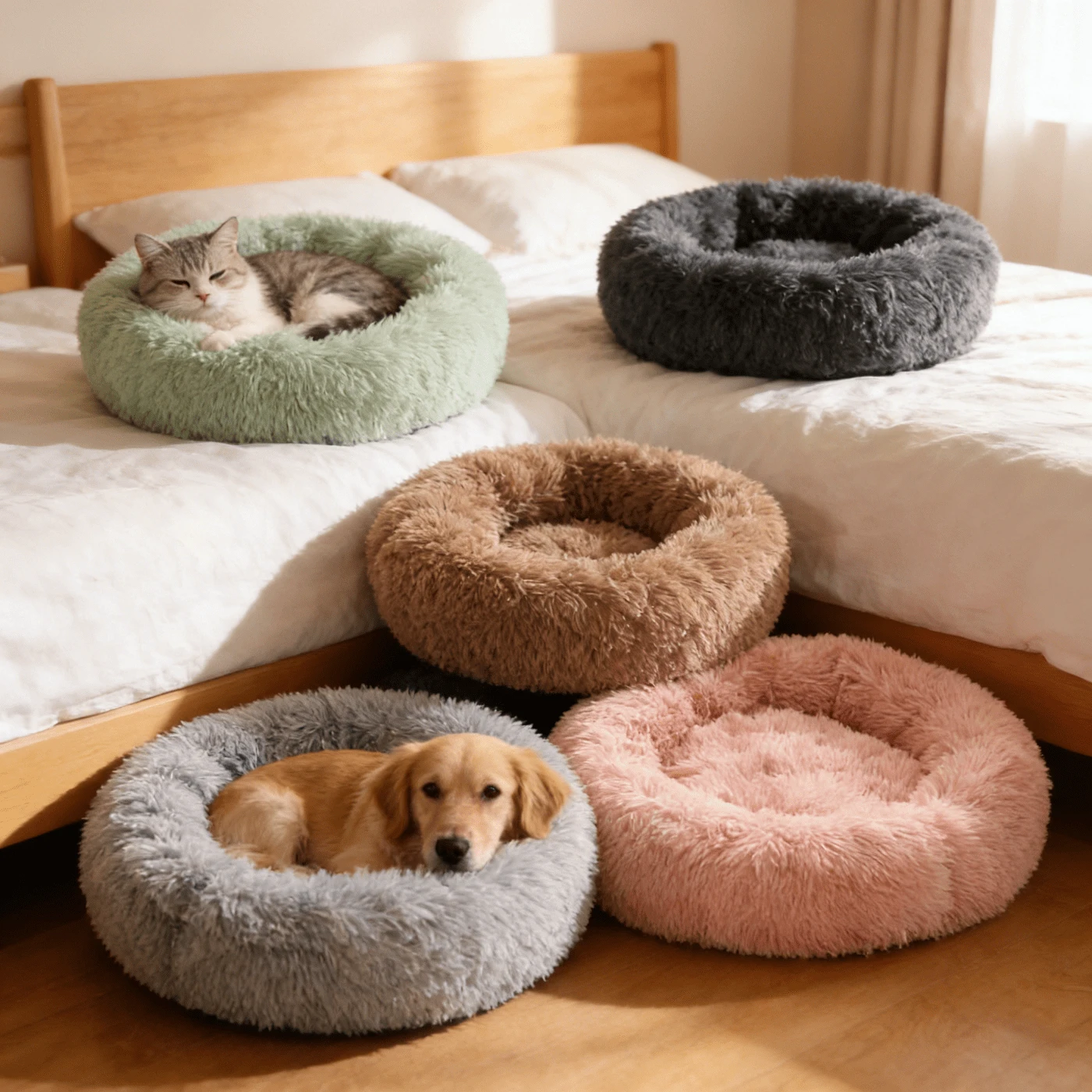 1pc Small Plush Round Pet Bed, Warm & Breathable, Suitable For Small Cats & Dogs, Solid Color Small Dog/Cat Bed For All Seasons, Warm For Small Pets Like Small Dogs, Cats, Small Rodents, Machine Washable, Not Suitable For Medium/Large Animals - Green - View 1