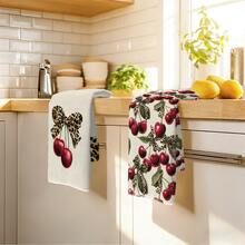 2 piezas Paños de cocina vintage con estampado de leopardo, lazo y cereza, de material de poliéster suave, adecuados para la decoración de la cocina, limpieza, decoración de fiestas, artículos esenciales de cocina y baño, decoración del hogar, regalo de inauguración de la casa - Multicolor - Ver 6