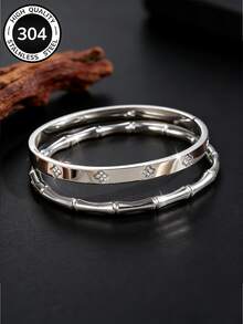 Camhanno 2 chiếc - Vòng tay thép không gỉ kiểu tre Trung Quốc, thiết kế cao cấp tượng trưng cho sự hoàn thiện không ngừng và tính đa dụng của phụ kiện. - Nhiều màu - Xem 8