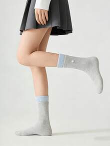 1/4 đôi tất mùa hè mỏng, đơn giản, có gân, cổ tay bo chun và cài nút, dài đến giữa bắp chân. - Nhiều màu - Xem 6