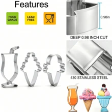 Bộ 3 khuôn cắt bánh hình kem và trái cây, khuôn nướng bằng thép không gỉ dùng để làm kem ốc quế, kem que, bánh cupcake, đồ dùng làm bánh cho các dịp lễ hội và mùa hè. - Xem 4
