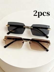 2 pares de gafas de moda de verano con marco de metal poligonal romboidal retro, unisex, para uso casual, de viaje, playa y estilo callejero - 2 piezas de diamante - Ver 12