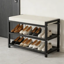 Lislark Heavy Duty Shoe Bench Stool Shoe Cabinet Storage Rack Cabinet Bench Rack Organiser Rack With Cushion Seat For Hallway Foyer - 白色-80*25*43cm - 查看 2