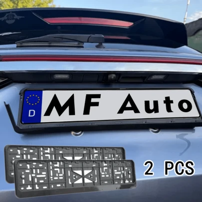 1/2 Stücke halb offener europäischer Kennzeichenhalter, schwarz. Passend für 520*110mm EU-Kennzeichen (ausgenommen Finnland/Österreich/Tschechien/Kroatien/Schweden), europäischer Nummernschildrahmen, universelles 3D-Design für schnelle Montage, wasserdicht & rostfrei, Außendekor für Autos, Geschenk für Autobesitzer