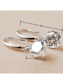 1 对时尚优雅方晶锆石吊坠耳环，简约设计，百搭日常佩戴，生日礼物 - 無色 - 查看 1