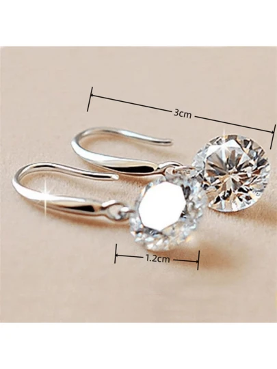 1 对时尚优雅方晶锆石吊坠耳环，简约设计，百搭日常佩戴，生日礼物