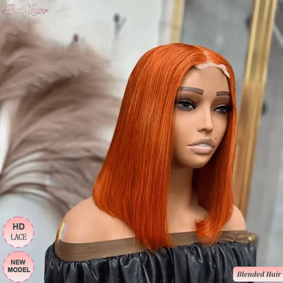 350# Cheveux vierges brésiliens orange curcuma 28 pouces 13x4 Perruque à cheveux droits avec dentelle transparente HD, mélange de cheveux, densité de 200%, pré-taillée avec des cheveux de bébé - S350 - Voir 1