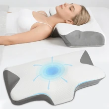 Ergonomic Memory Foam Pillow For Cervical Neck Shoulder Orthopedic Pain Relief, White & Grey - White & Grey - View 13