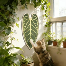 1pc Fashionable Green Leaf Wall-Mounted Cat Scratching Board, Made Of Fresh Natural Sisal Material Tropical Plant Leaf Cat Scratching Pad, Durable And Shed-Free, Can Be Used As Both Scratching Board And Mat - 65*33 - View 9
