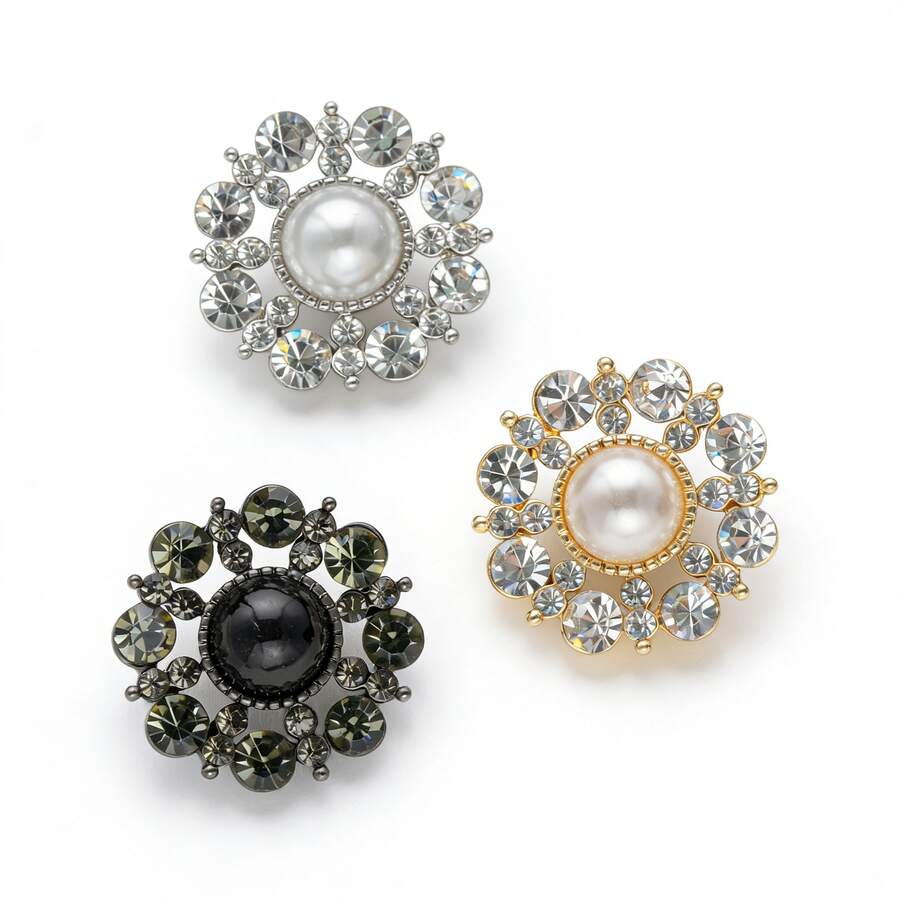 8 pezzi Bottoni in metallo con fiori decorativi in strass e perle finte, bottoni di lusso decorativi per cappotti, blazer e abiti da donna, accessori di abbigliamento fai-da-te, misure 15/18/20/23 mm