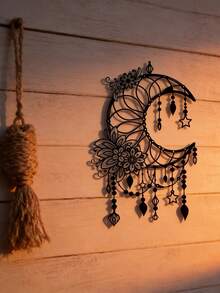 Elegant Gothic Crescent Moon And Floral Metal Wall Decor - Exquisite Design With Beads And Stars | Perfect For Home, Office, Cafe Decoration | Easy To Hang Handmade Decorative Piece Suitable For Living Room, Bedroom, Patio, Kitchen, Garden | Ideal Housewarming Or Birthday Gift - Black - View 2