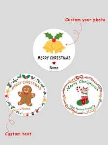 Nhãn dán Giáng sinh trong suốt cá nhân hóa (30-1000 chiếc), Nhãn tròn trong suốt tùy chỉnh với 3 thiết kế lễ hội, Tem dán chống thấm nước dùng cho quà tặng ngày lễ, thiệp Giáng sinh và đồ trang trí gia đình, Tên tùy chỉnh, Họ và Thông điệp, Thiết kế Giáng sinh hoạt hình dễ thương - tròn - Xem 2