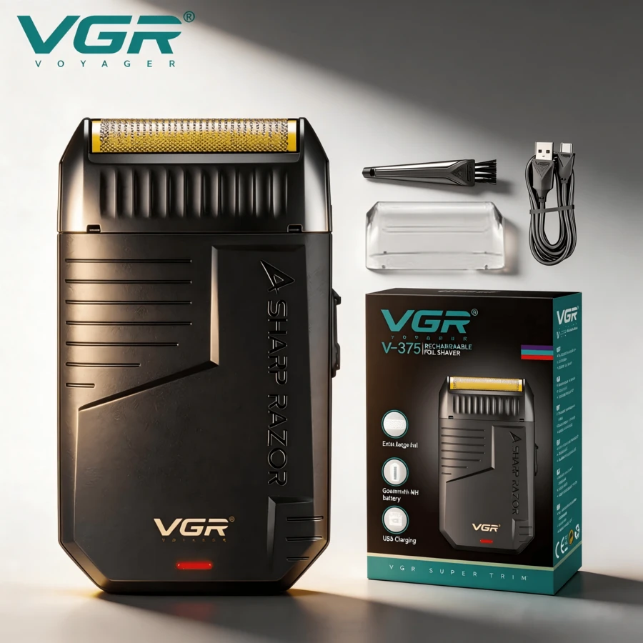 Máy cạo râu cầm tay VGR, máy tỉa râu du lịch, máy tỉa râu mini, máy cạo râu điện gia dụng tốt nhất, máy cạo râu sạc USB dành cho nam giới V-375
