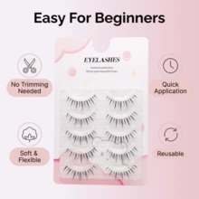 A Box Of Five Pairs Of Manga-Style False Eyelashes With A Transparent Base, Designed For A Natural And Realistic Look - Black - View 10
