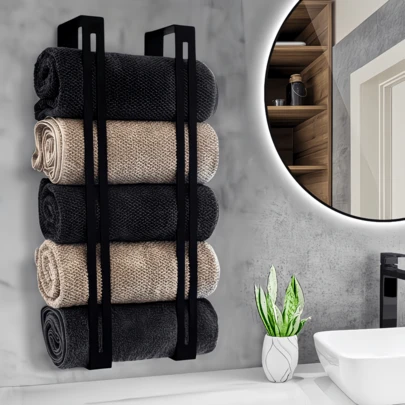 Towel Bar Roll, Bathroom Towel Rack, Wall-Mounted Metal Bathroom Shelf, Compact Bathroom Towel Rack, Wall-Mounted Towel Rack, Wall-Mounted Vertical Towel Roll Storage Rack