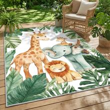1100G Cashmere Cartoon Wind Carpet Jungle Safari Animals Area Rug Outdoor Rugs With Non-Slip, Washable, And Stain-Resistant Feature S Giraffe Elephant Zebra Forest Pattern Rugs Living Room Large Rugs For Bedroom Bedroom Decoration Rugs - Simple Cartoon Wind Animal Plant Green Pink - View 2
