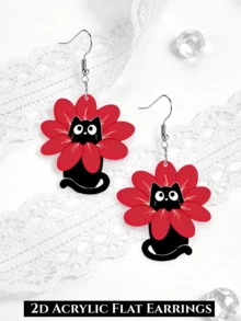 Bông tai mặt dây chuyền in hình hoa và mèo 2D, làm từ chất liệu acrylic, trang sức thanh lịch và thời trang, thiết kế sáng tạo, phù hợp để đeo hàng ngày và dự tiệc, món quà tinh tế, phù hợp mọi mùa. - Mèo Hoa - Xem 8