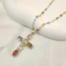 波西米亚风彩虹十字吊坠项链 - 彩色的 - 查看 5