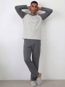 Snug League 2 Stücke/Set Herren Schlafanzug mit Langarmoberteil und Hose, feuchtigkeitsableitend, geeignet für Frühling & Herbst - Grau - Übersicht 3