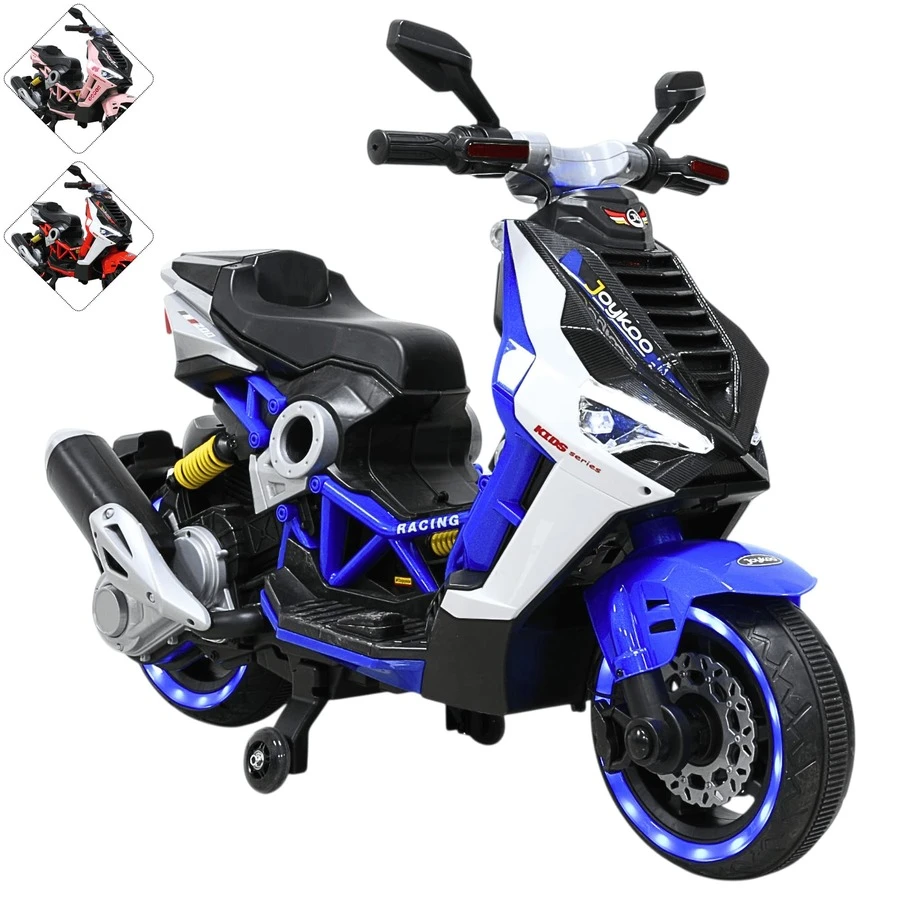 Joykoo Motocicleta Eléctrica Montable para Niños Luces LED Bluetooth Llantas de Equilibrio Batería 12V Diseño Sport - AZUL - Ver 1
