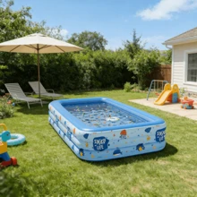 1pc Inflatable Swimming Pool, Ocean Creature Printed Paddling Pool, Home Adult Swimming Pool, Made Of PVC Material, Leak-Proof, Explosion-Proof, Tear-Resistant, Stable And Durable Inflatable Structure, Fully Inflated Without Collapsing, High-Definition Ocean Creature & Letter Prints, Full Of Childlike Fun, Perfect For Summer Atmosphere, Family Water Play, Photography Prop, Quick Inflation Valve Design, Assembled In Minutes - Multicolor - View 4