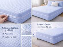 Funda de Colchón Completa con Cremallera 180° y Elástico | Suave, Transpirable y Ajustable | Altura 30 cm | Varias Medidas90/105/135/150 cm - Azul - Ver 2