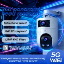 JOOAN 2 Lens 1440P FHD WiFi Camera,Dual Lens Dual Screen Camera Auto Tracking Babysitting Monitor Street Security Camera - Black and White - View 5