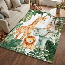 1100G Cashmere Cartoon Wind Carpet Jungle Safari Animals Area Rug Outdoor Rugs With Non-Slip, Washable, And Stain-Resistant Feature S Giraffe Elephant Zebra Forest Pattern Rugs Living Room Large Rugs For Bedroom Bedroom Decoration Rugs - Simple Cartoon Wind Animal Plant Green Pink - View 18