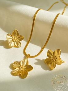 Women's Gold Flower Necklace, Elegant Floral Petal Textured Jewelry, Vintage Gold-Plated Necklace, Suitable For Party, Wedding And Daily Wear - Multicolor - View 8