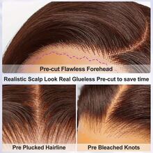 5*5 Wear And Go #4 Brown Honey Blonde 8-34 Inch Human Hair 13x4 HD Lace Front Wig, 200% Density Brazilian Virgin Straight Pre-Plucked Hairline Wig, Suitable For Daily, Party, Christmas Use - Brown - View 5