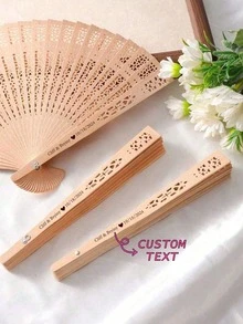 1/10/50件客製化姓名LOGO白色婚禮紙扇，白色邀請卡，婚禮派對裝飾用個性化紙扇 - 杏色 - 查看 1