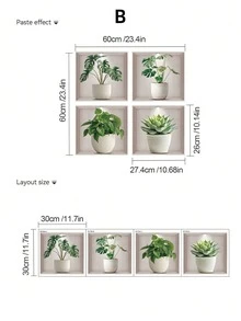 3D逼真绿色植物墙贴，自粘防水墙面装饰，北欧ins风，出租房装修，无需钻孔，客厅卧室墙贴 - 牆貼 - 查看 8