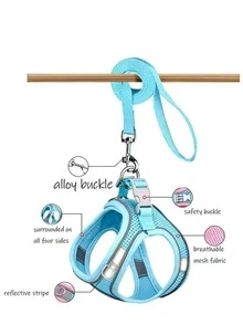 Adjustable Pet Leash Set, Suitable For Small Dogs, Colorful Patchwork Breathable Pet Chest Harness, Suitable For Walking Cats And Dogs Outdoors - Multicolor - View 4