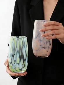 1pc Dotted Enamel Glass Cup, Vintage Tie Dye Dotted Specialty Drink Cup, Suitable For Afternoon Tea, Desserts, Juices, Cocktails, Tableware For Home, Restaurant, Cafe, Dessert Shop, Gift, Party - Multicolor - View 10