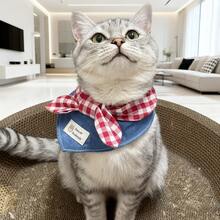 1 Set Decorative Scarf & Bib, Ins Style Collar, Contrast Color Denim Bow Drool Bib, Ideal Gift For Dogs And Cats - Multicolor - View 4