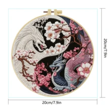 1 Set handgefertigtes DIY-Stickerei-Set, 20x20cm/7,9x7,9 Zoll, Yin-Yang-Doppeldrachen-Design, enthält Stickerei-Stoff, Benutzerhandbuch, Stickrahmen, Nadeln und Fäden, geeignet für Feiertagsgeschenke, Heimdekoration, Büro-Handwerkskunst, für Freunde oder Familie - CXP2339-20X20 - Übersicht 3