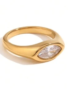 Nhẫn đôi hình bầu dục màu vàng cổ điển, màu sâm panh, màu tím, kiểu dáng hình học, quà tặng trang sức cho Ngày Valentine. - Vàng và trắng - Xem 4