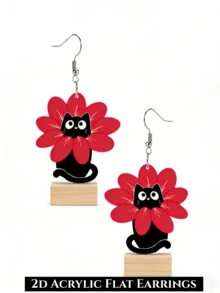 Bông tai mặt dây chuyền in hình hoa và mèo 2D, làm từ chất liệu acrylic, trang sức thanh lịch và thời trang, thiết kế sáng tạo, phù hợp để đeo hàng ngày và dự tiệc, món quà tinh tế, phù hợp mọi mùa. - Mèo Hoa - Xem 6