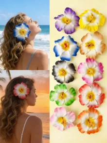 1/10pcs Multi-Color Hibiscus Flower Hair Clips, Women Artificial Flower Hair Accessories, Bohemian Style, Suitable For Beach Party, Ombre Hibiscus Flower, Multi-Pack Economical, Elegant High-End Hair Clips, Best Summer Gift,Travel,Birthday - Multicolor - View 13