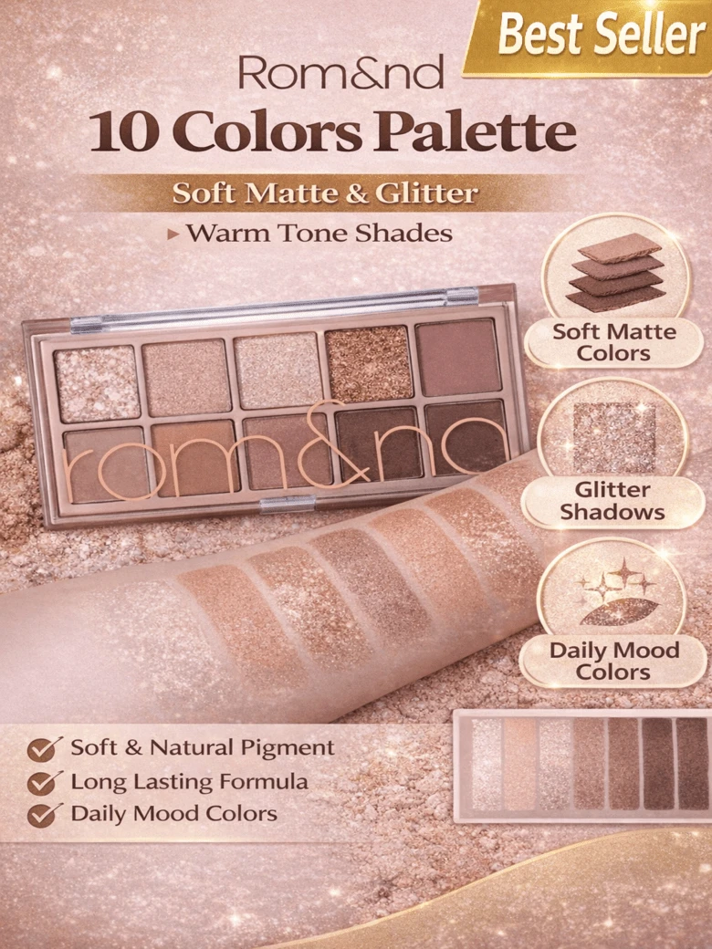 Rom&nd Better Than Palette 102g 03 Rosebud Garden | Eye Makeup Palette, Matte And Shimmer Eye Shadow, Sparkling Glittery, Various 10 Shades, Long Lasting, High Pigmented, Blendable - 03 玫瑰花蕾花園 - 查看 1