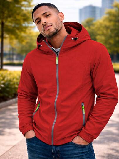 Shendy Vendy Chamarras Rompevientos Para Hombre con Capucha de Manga Larga Cremallera Completa Para Exteriores, Chamarra Deportiva Hombre Aprueba de Viento, Transpirable, Adecuada para el Uso Diario, Diseño para el aire libre, Caminata, Ejercicio