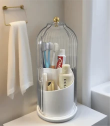 Bathroom Sink Organizer,Premium ABS Plastic Bathroom Organizer Caddy,Multi-Use Countertop Storage Stand,Toothbrushes Storage,Toothpaste Tubes Organizer,Home Bathroom Organizer,Dorm Bathroom Caddy,Apartment Vanity Organizer,Family Bathroom Storage,Personal Use Bathroom Organizer,Daily Use Bathroom Storage,Non-Slip Base,360° Rotating Design,3 Slots Storage,Sliding Lid,Dustproof,Easy To Clean,Stylish Appearance,Space-Saving Design,Premium ABS Plastic,Durable,Sturdy,Lightweight,Waterproof,Easy To Install,No Complex Steps,Reusable,Long Service Life,Compact Size,Portable,Multi-Scene Use,Vanity Counter Storage Solution - White - View 1