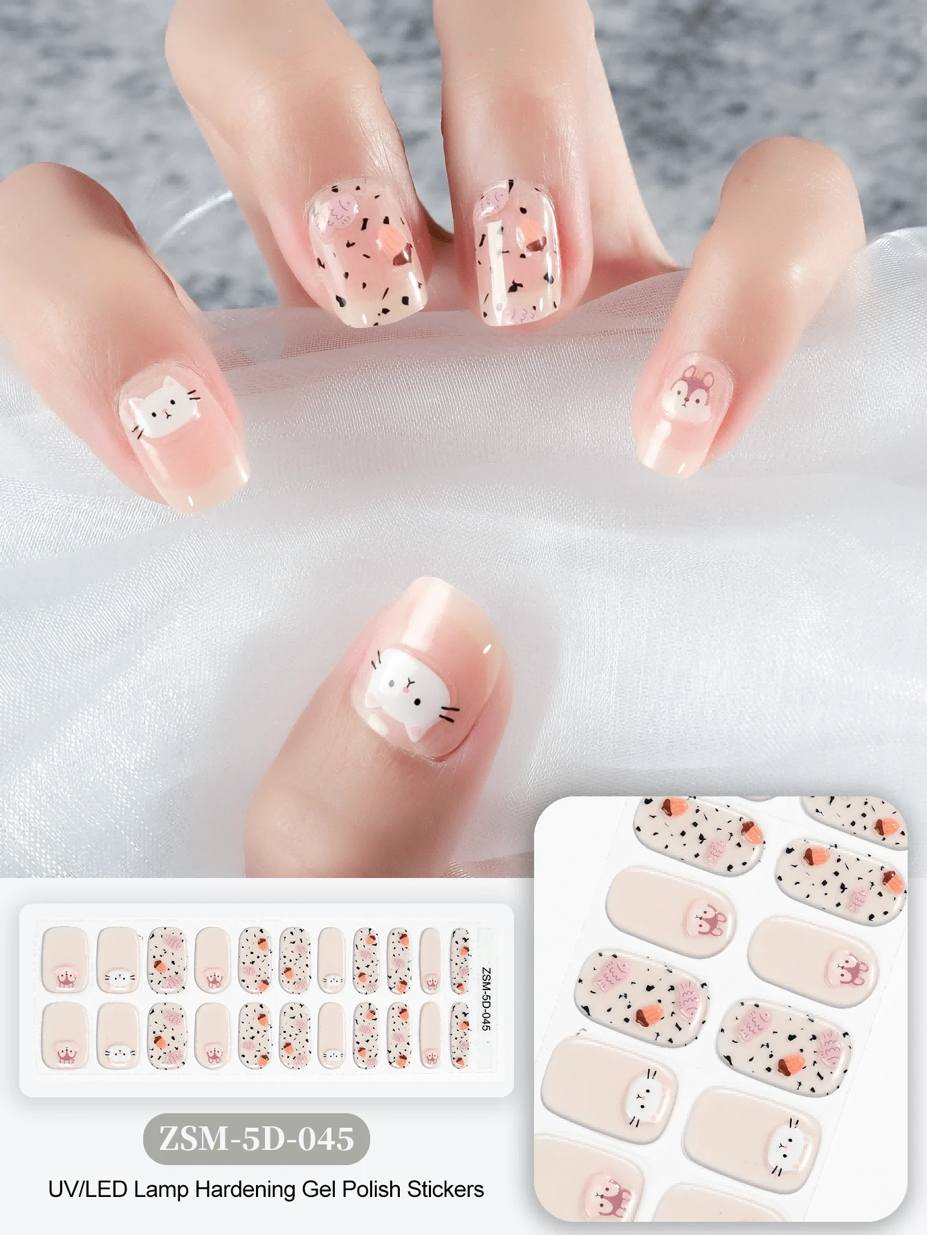 Bộ 22 miếng dán móng tay gel UV không dính 5D hoàn toàn mới, với thiết kế dập nổi hình bướm và trái tim, không cần dùng đèn UV để làm khô.