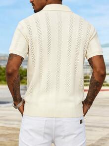 1pc Men's Spring/Summer Short Sleeve Cardigan Sweater, Classic Retro Design, Minimalist Versatile Slim Fit Sports - Apricot - View 4